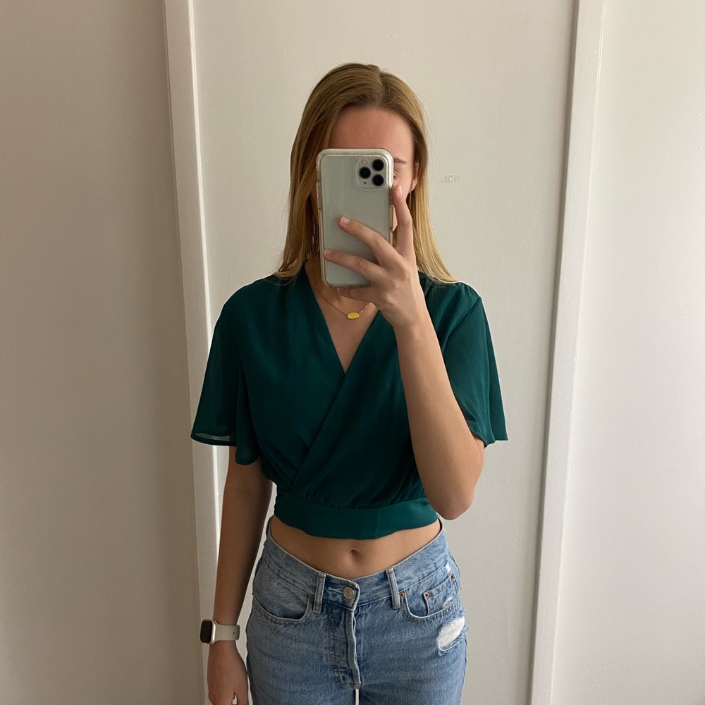 Green Cropped Shirt Tie Up Front XS